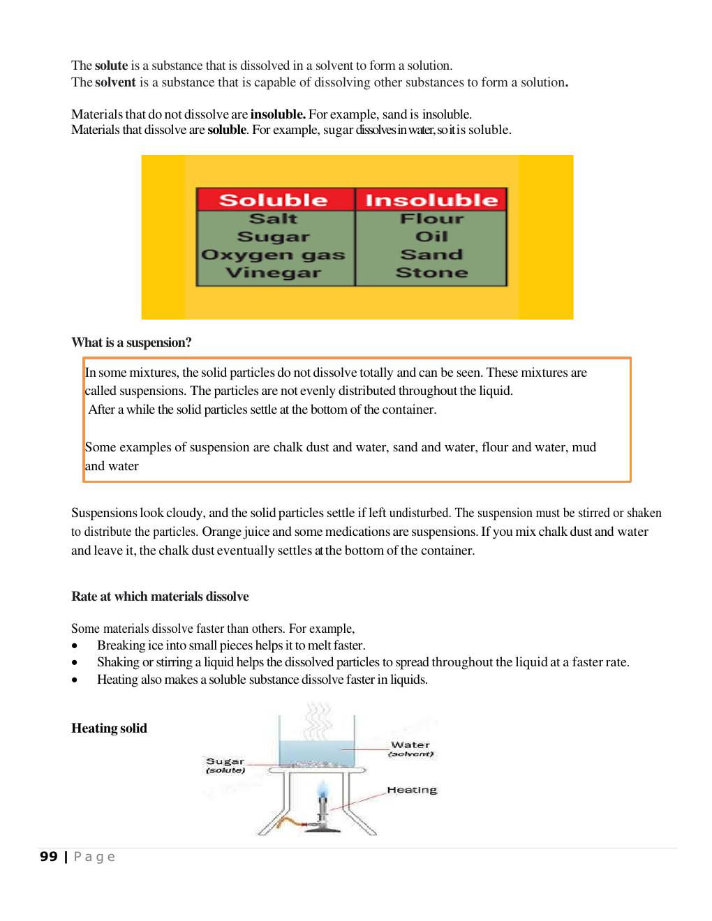 Solute, solvent and suspension (Science Notes p.100)