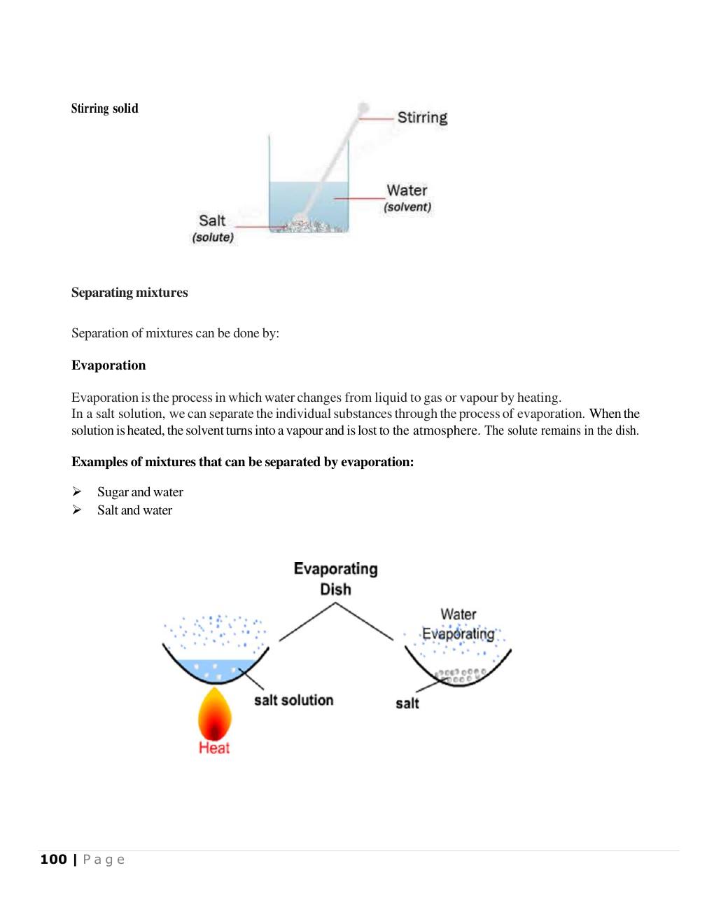Evaporation for separating mixtures (Science Notes p.101)