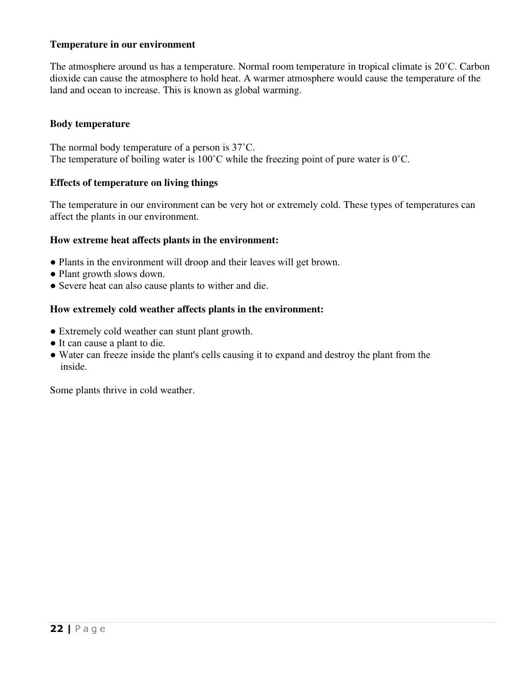 Global warming and effects of temperature (Science Notes p.23)